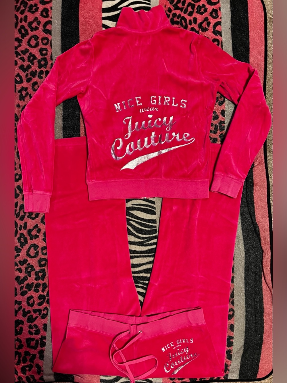 Vintage Juicy Couture hot pink velour "Nice girls wear Juicy Couture" tracksuit